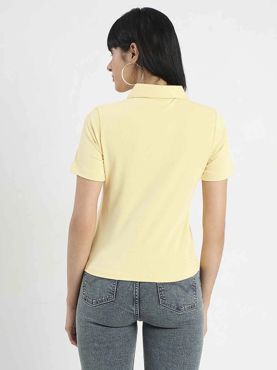 Non Irritating Seams Madame Solid Yellow Polo Pique T-Shirt