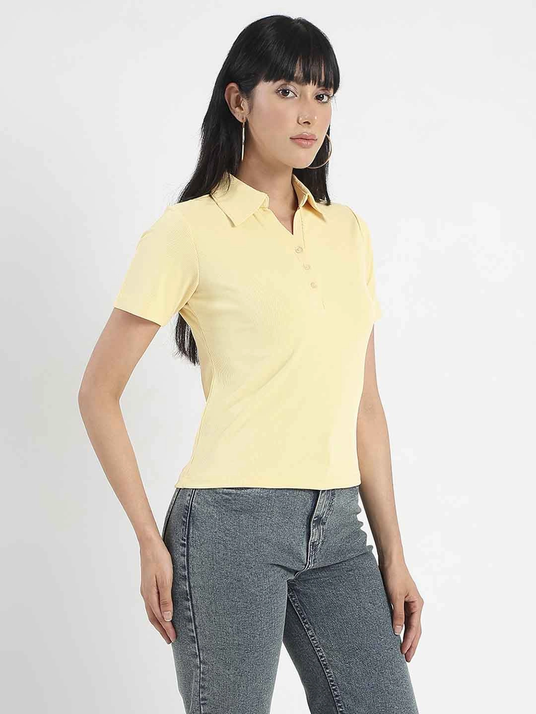 Premium Material Stretch performance Madame Solid Yellow Polo Pique T-Shirt