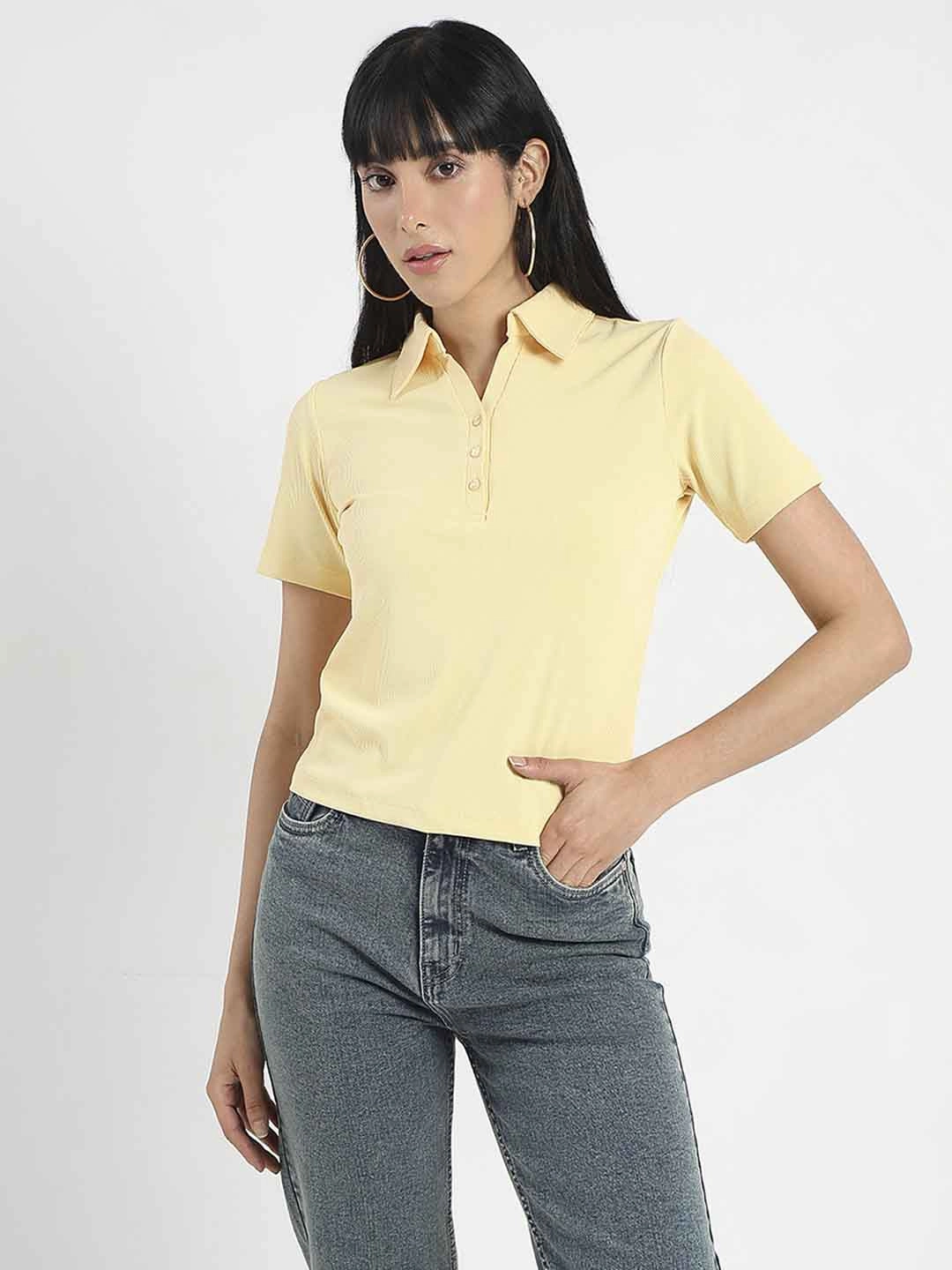 Madame Solid Yellow Polo Pique T-Shirt Casual Elegance Active Fashion