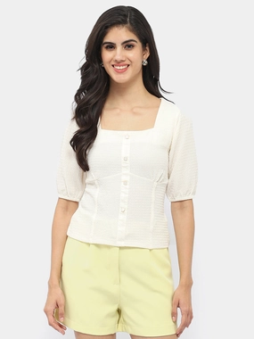 Madame Square Neck Off-White Crinkled Top EcoFriendly Manufacturing