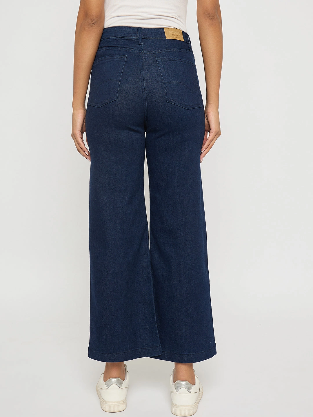 Madame Stone Wash Cotton Blend Dark Blue Flared Jeans Mid Rise Fit