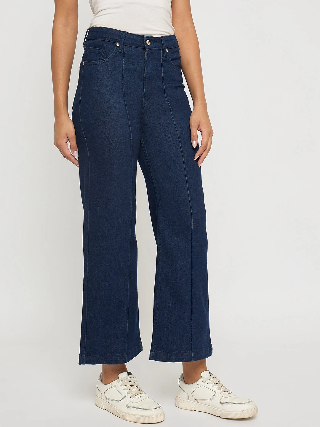 Neutral Style Casual Friday Parent Style Travel Outfit Madame Stone Wash Cotton Blend Dark Blue Flared Jeans