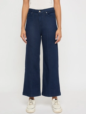 Loose Outdoor Adventure Work Meeting Madame Stone Wash Cotton Blend Dark Blue Flared Jeans