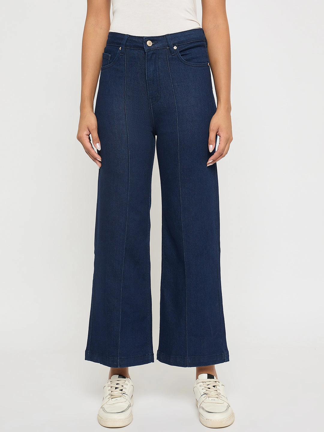 Loose Outdoor Adventure Work Meeting Madame Stone Wash Cotton Blend Dark Blue Flared Jeans