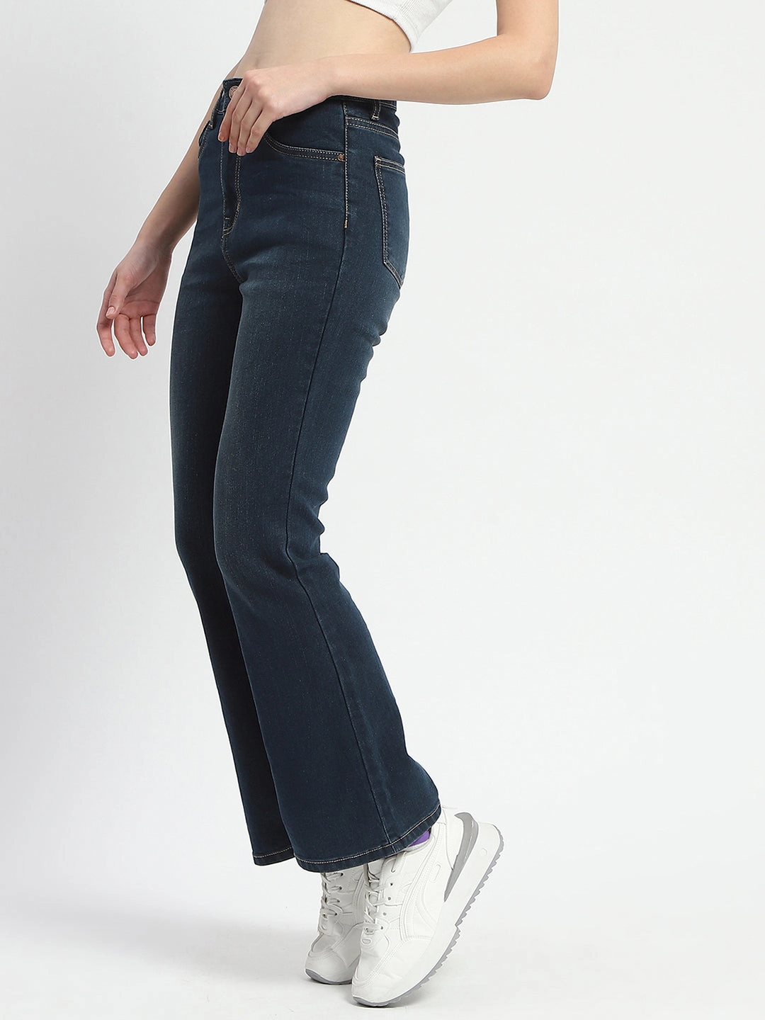 Madame Stone Wash Flared Blue Cotton Denim Classic Vibe Everyday Outdoor Enthusiast Vibrant
