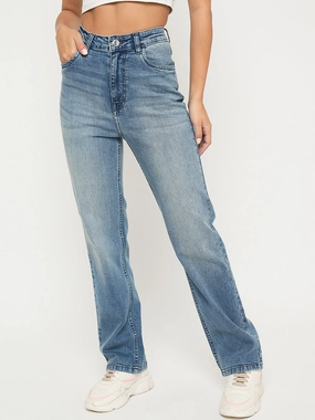 Madame Stone Wash Light Blue Cotton Blend Jeans Road Trip Bold Look Smart Casual