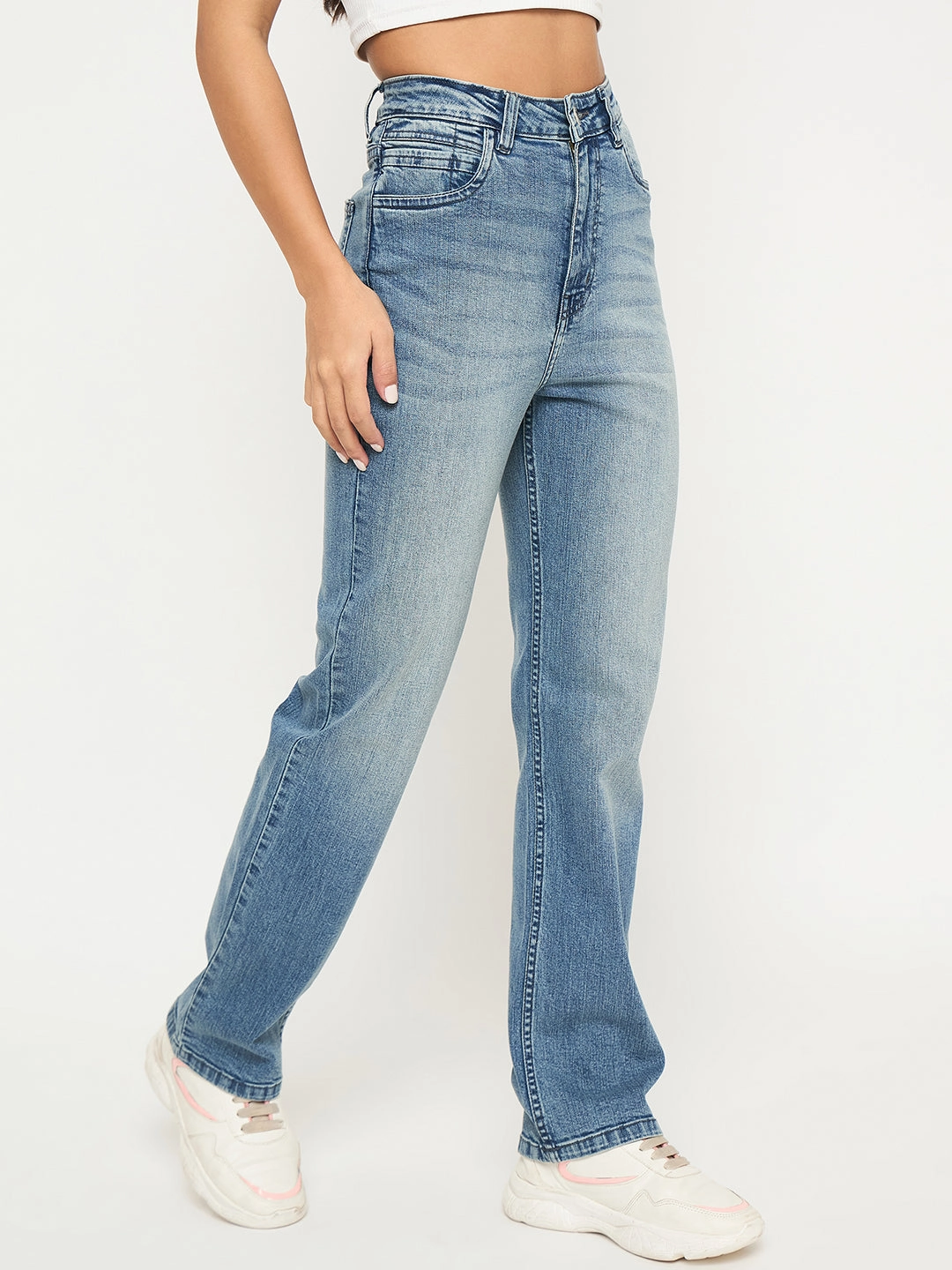Madame Stone Wash Light Blue Cotton Blend Jeans Essential Layer