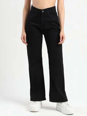All Use Wear Madame Stone Wash Wide Leg Black Jeans