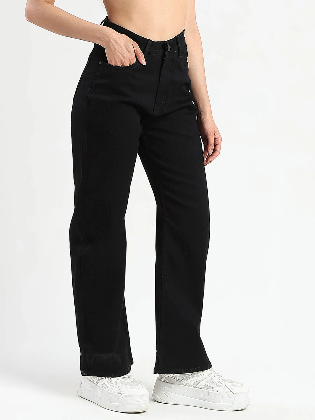 Madame Stone Wash Wide Leg Black Jeans Stylish Choice