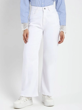 Active Friendly Madame Stone Wash Wide Leg White Jeans