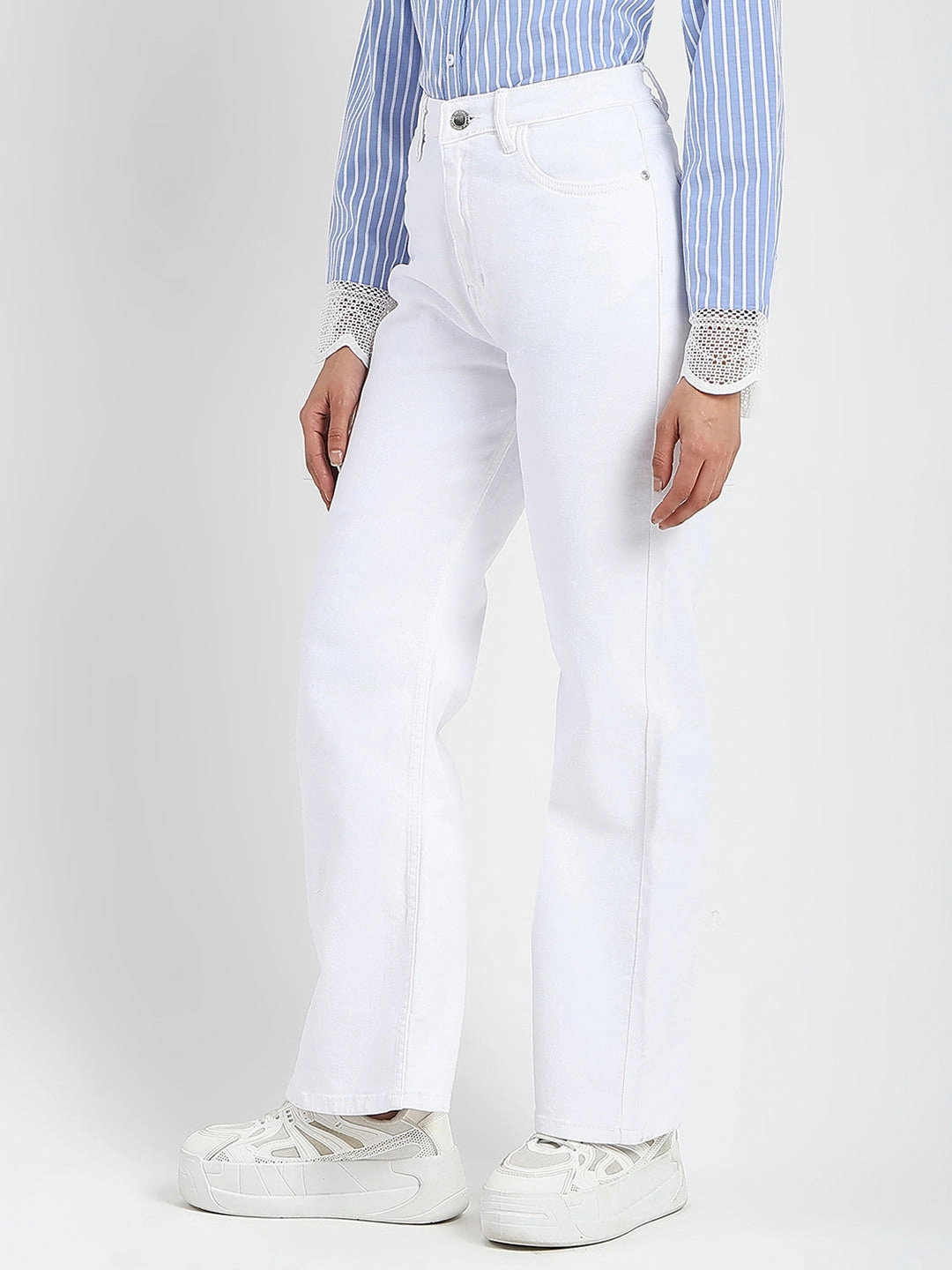 Lifestyle Piece Madame Stone Wash Wide Leg White Jeans