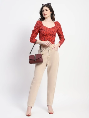 Madame Straight Fit Cotton Beige Denim Morning Stroll Evening Stroll Trend Setter Ready to Wear