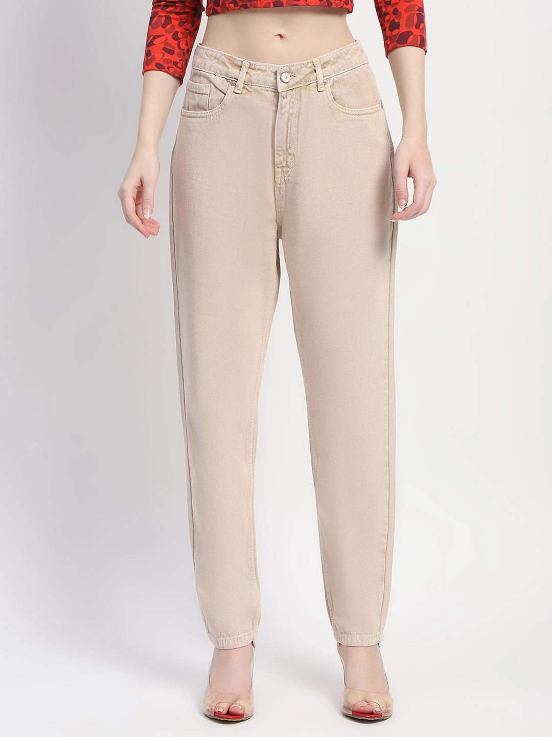 Madame Straight Fit Cotton Beige Denim Trendy Choice