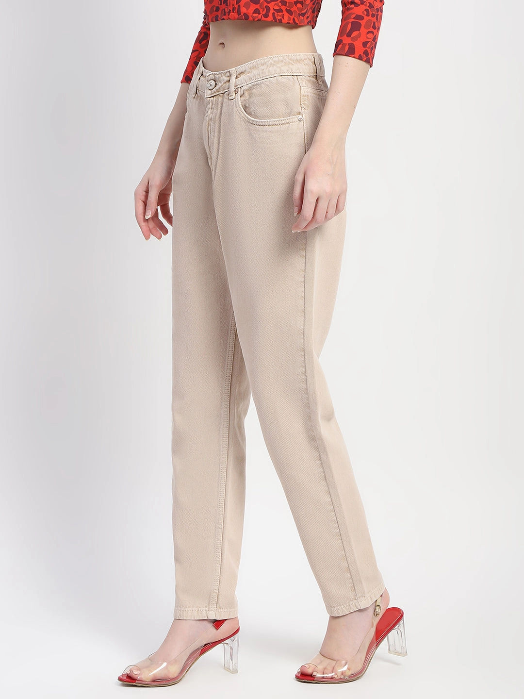 Outdoor Adventure Earthy Comfort waistband Madame Straight Fit Cotton Beige Denim