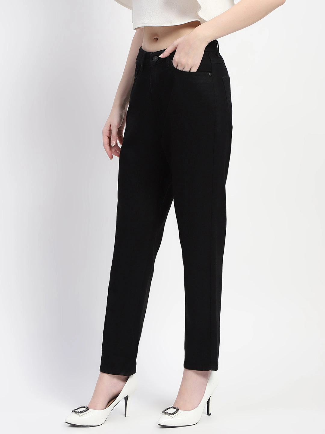 Madame Straight Fit Solid Black Denim Modern Minimalist Fashion Lover Sleek Look