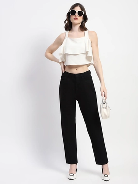 Madame Straight Fit Solid Black Denim Youth Style Stylish Road Trip