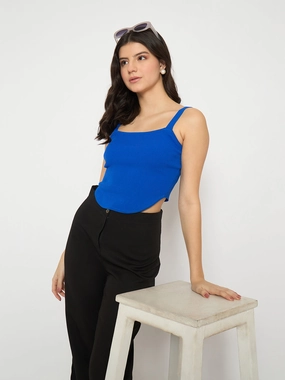 DoubleStitching Madame Strap Neckline Royal Blue Knit Top