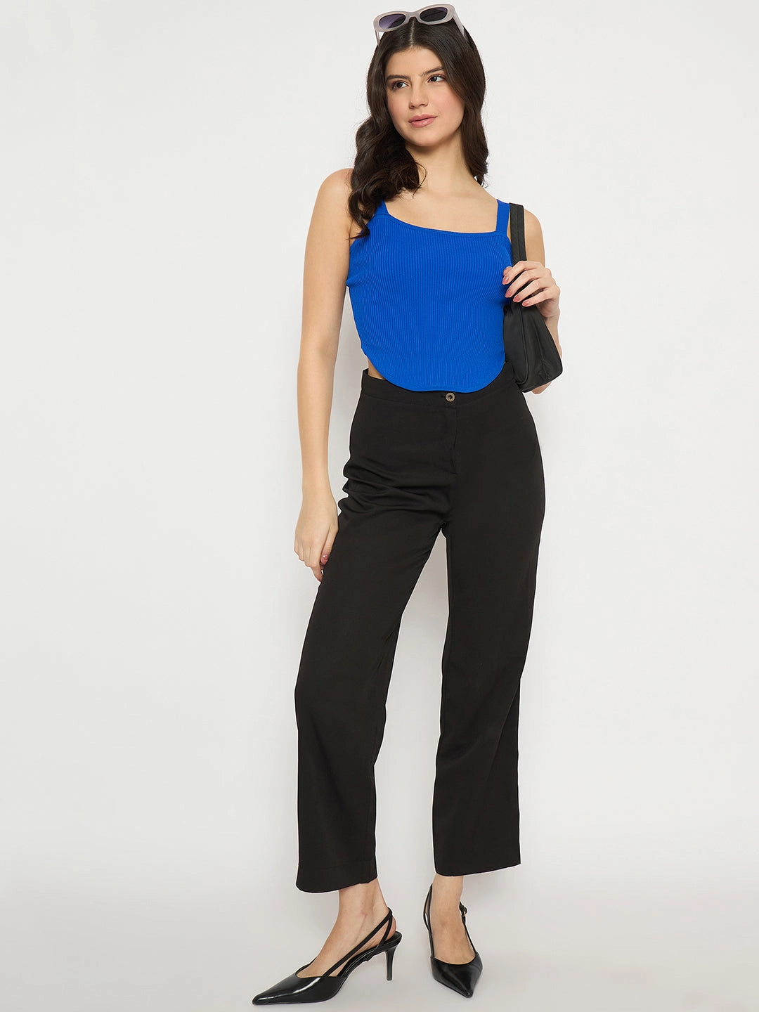 Madame Strap Neckline Royal Blue Knit Top Eco Friendly Dye Process