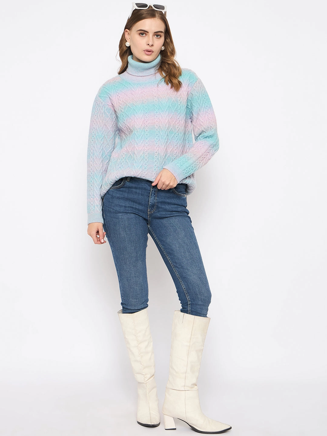 Roomy Comfort Snug Comfort Madame Striped Multicolor Turtleneck Sweater