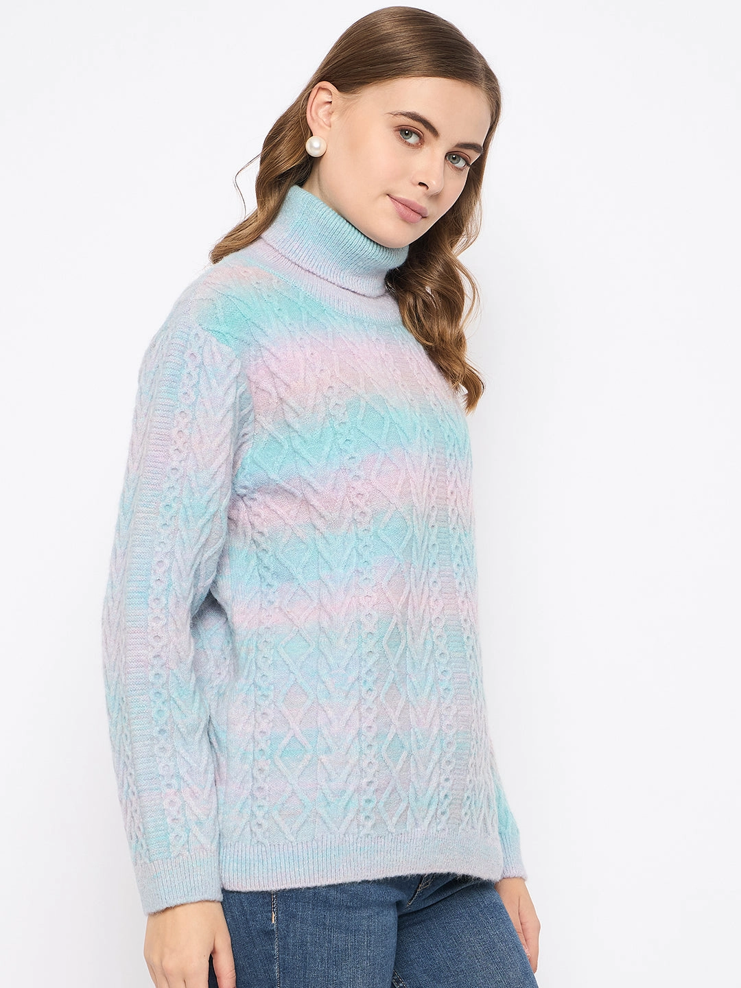 Madame Striped Multicolor Turtleneck Sweater Sport Performance Fit