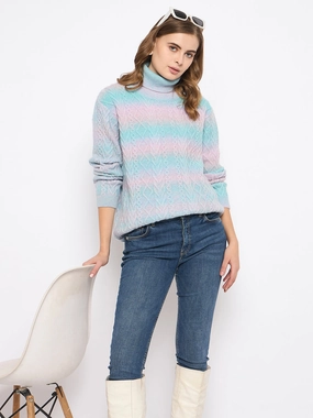 Cozy Layered Wear Madame Striped Multicolor Turtleneck Sweater
