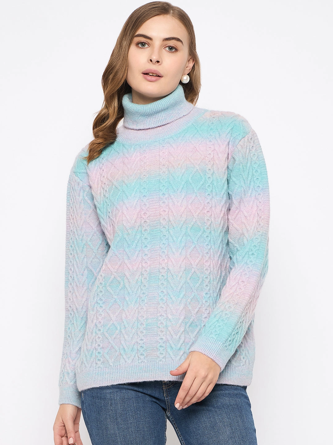 Comfort Flex Fit Madame Striped Multicolor Turtleneck Sweater