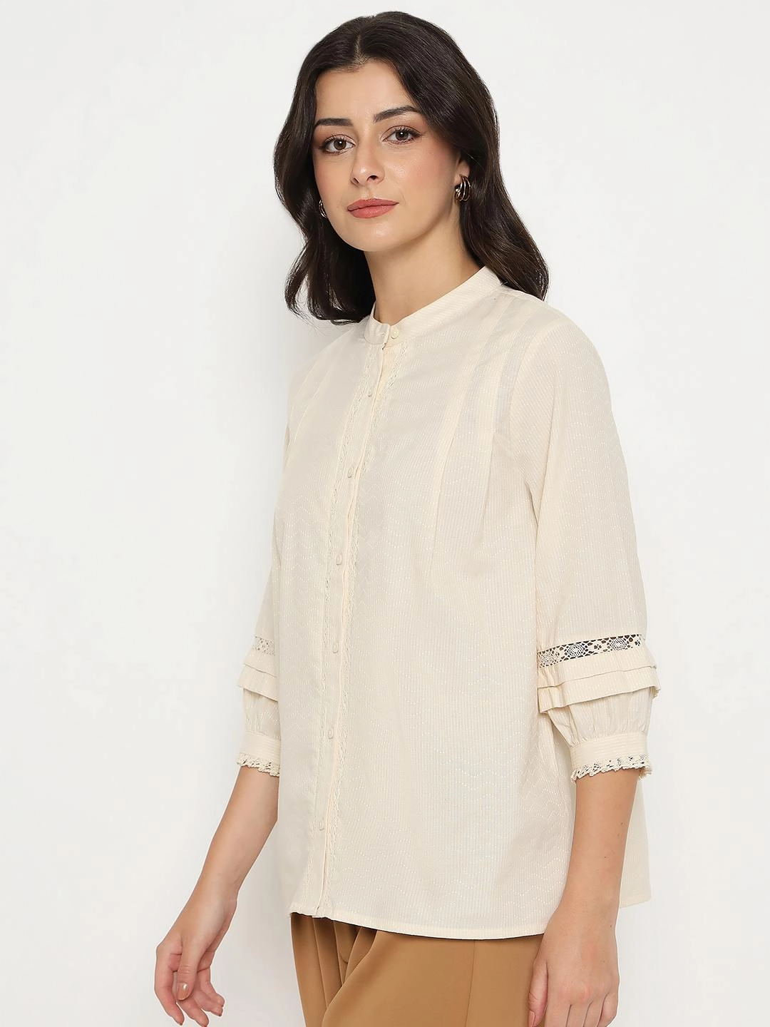 Stylish Dress Madame Striped Off-White Cotton Blend Top