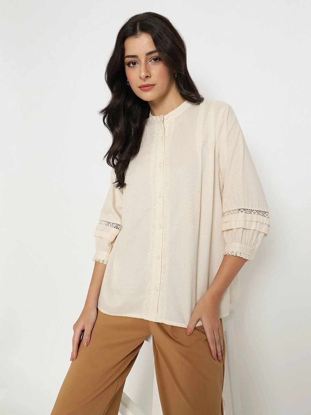 Madame Striped Off-White Cotton Blend Top VentilatedArmholes Active Blouse