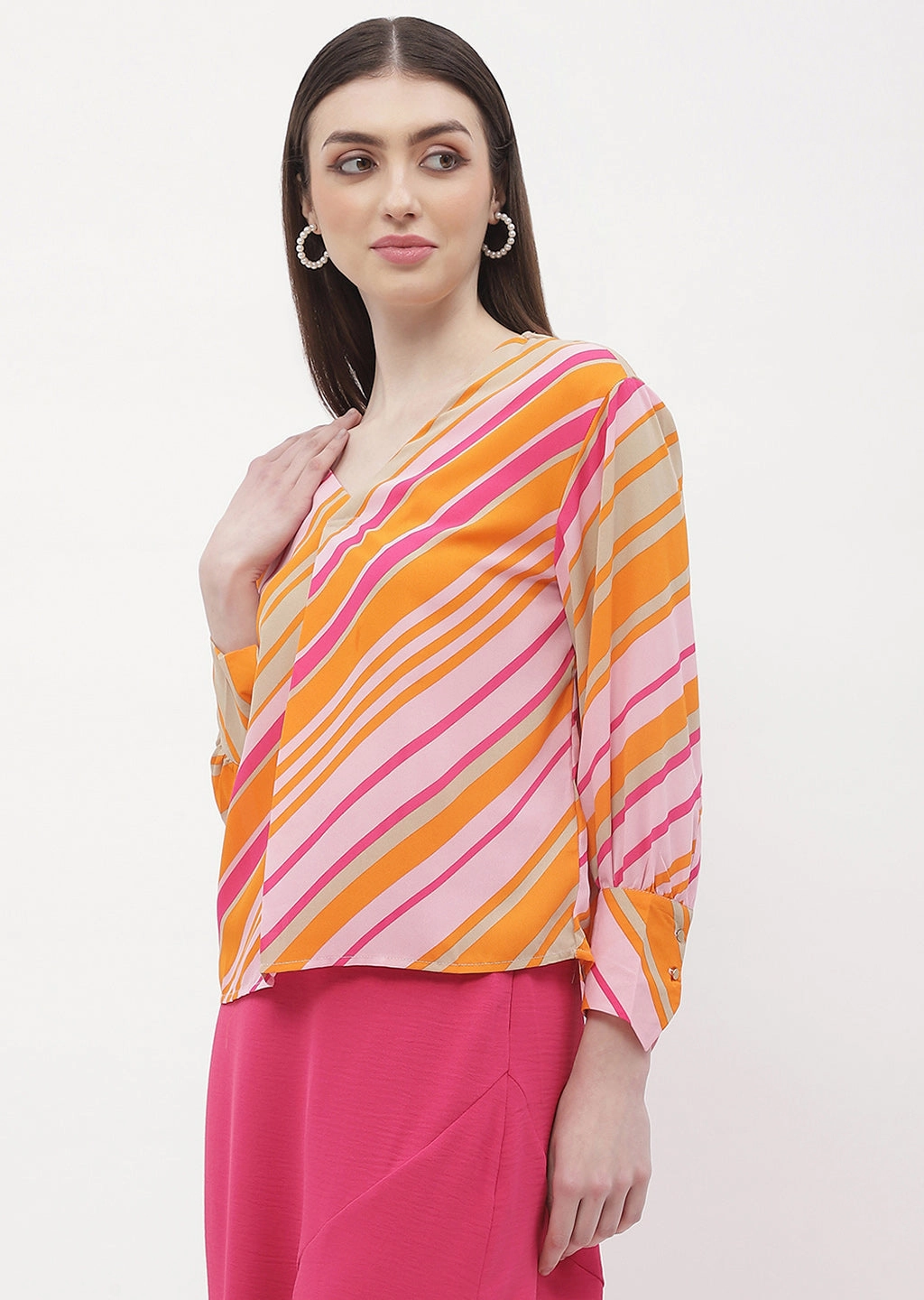 Madame Striped Pink V-Neck Top MinimalistDesign Modular Layering System