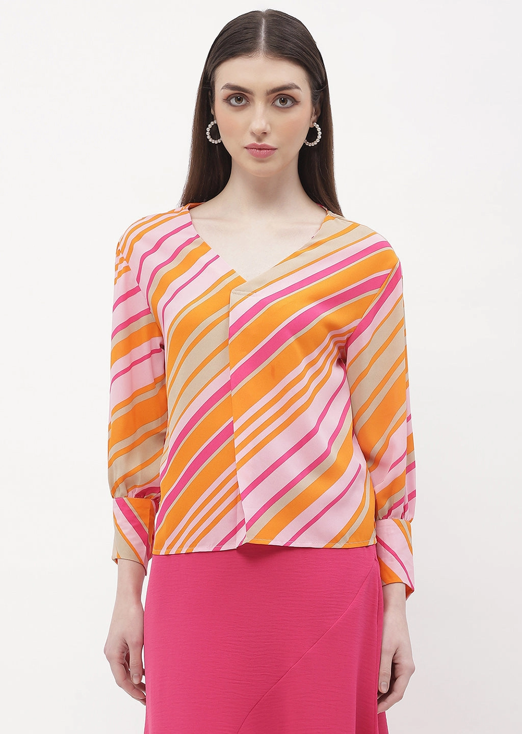 Eco Conscious Packaging Madame Striped Pink V-Neck Top