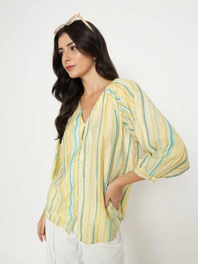 Madame Striped Rayon Blend Yellow Top MultipanelLayout