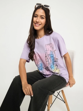 Madame Swarovski Detail Graphic Print Cotton Lilac T-shirt Low Impact Dye