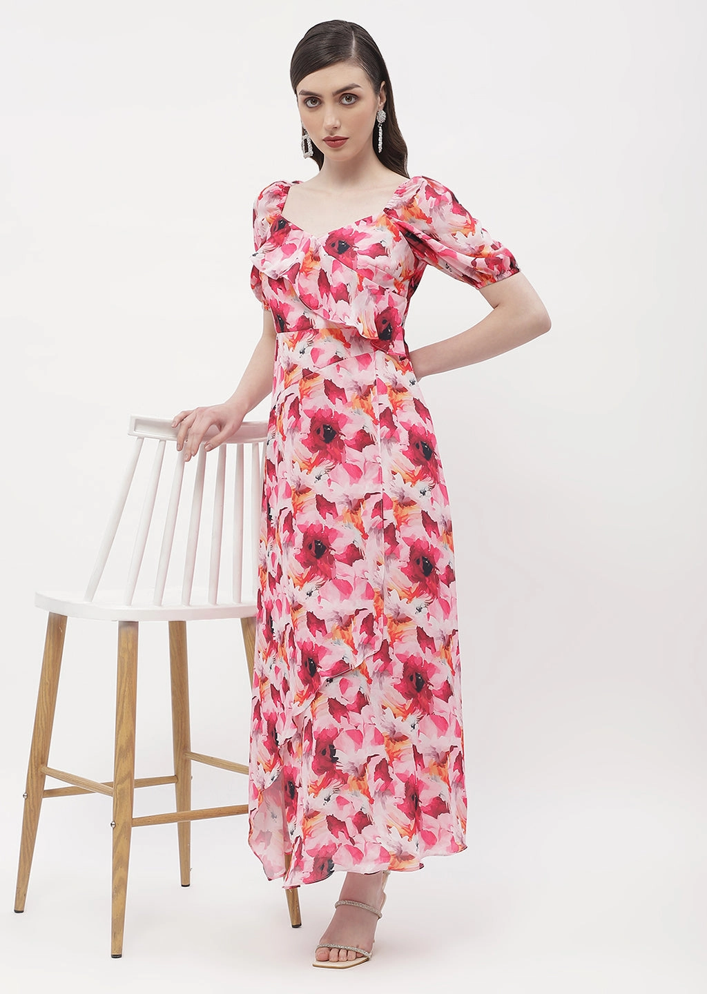 Madame Sweetheart Neck Hot Pink Floral Maxi Dress Chic Balance Vibrant evening gown