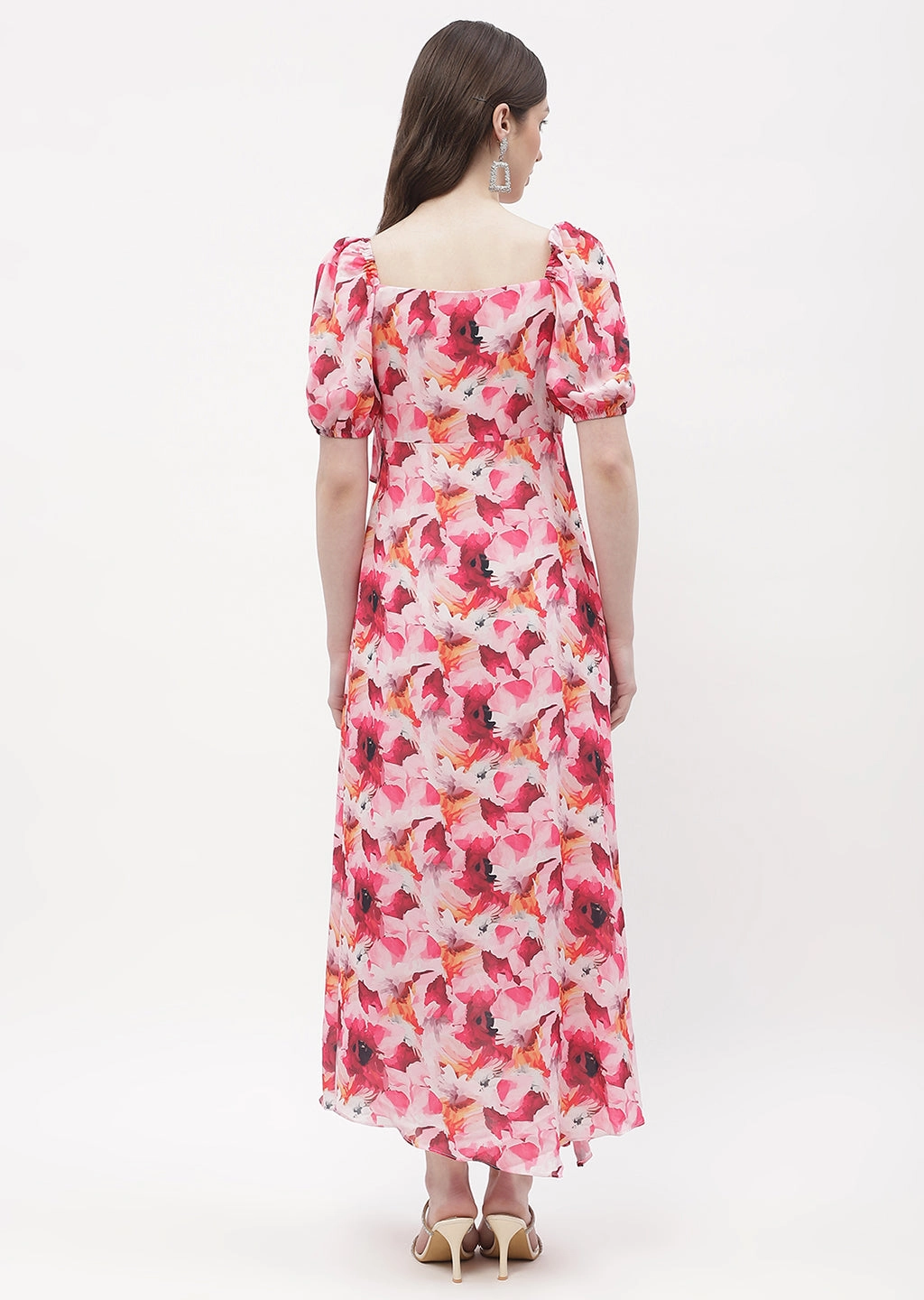 Comfortable Touch Madame Sweetheart Neck Hot Pink Floral Maxi Dress