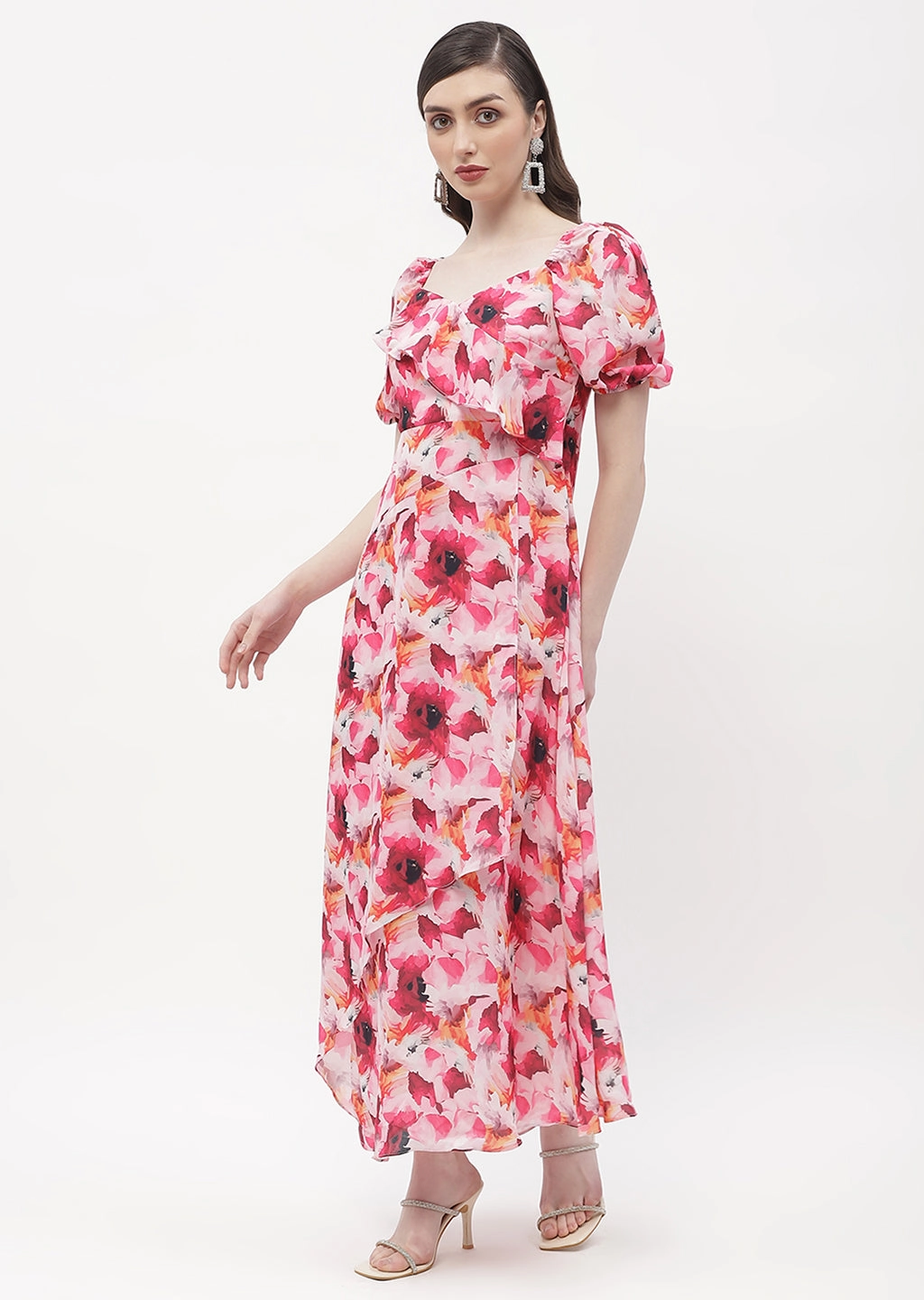 Madame Sweetheart Neck Hot Pink Floral Maxi Dress Dreamy Motion