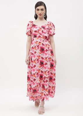 Madame Sweetheart Neck Hot Pink Floral Maxi Dress Villa Mood All Gender Fit