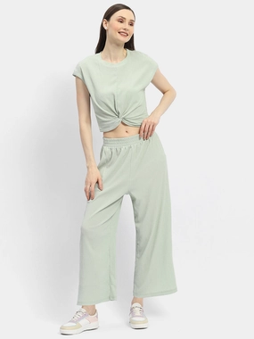 Madame Textured Mint Green Knotted Co-Ord Set Effortless Style