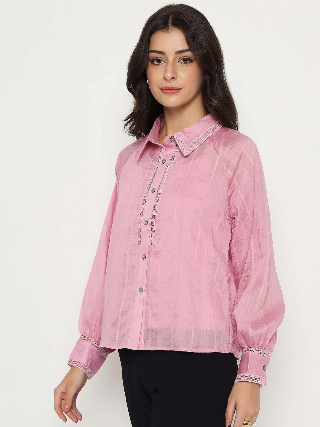 Madame Textured Nylon Blend Pink Full Sleeve Shirt Sleeveless Cut Abstract print