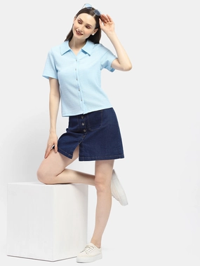Premium Style Madame Textured Sky Blue Half Sleeve Shirt