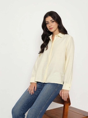 Madame Textured Solid Cream Rayon Blend Shirt Earthy Hue