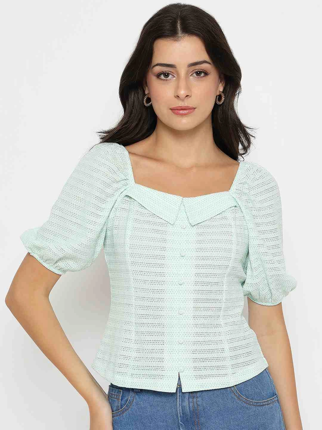 Madame Tie Detail Off Shoulder Turquoise Top Full Coverage Fit
