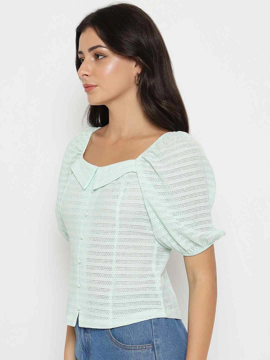 Winter Hoodie Madame Tie Detail Off Shoulder Turquoise Top