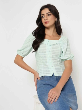 Madame Tie Detail Off Shoulder Turquoise Top SeamFree Knitting