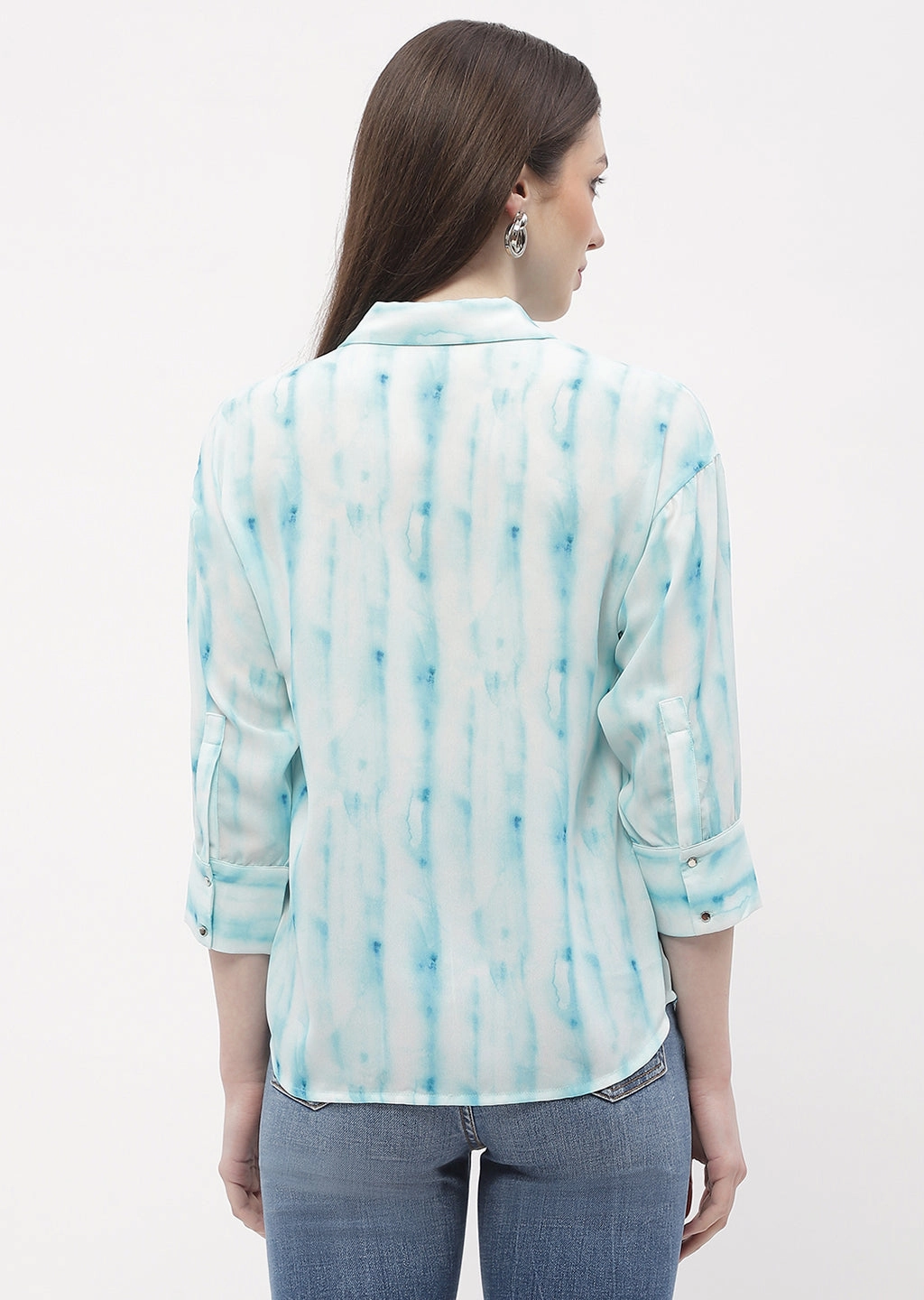 Madame Tie-Dye Aqua Blue Regular Top Wrinkle Resistant