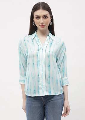 LowImpact Manufacturing MultiPocket Design Madame Tie-Dye Aqua Blue Regular Top