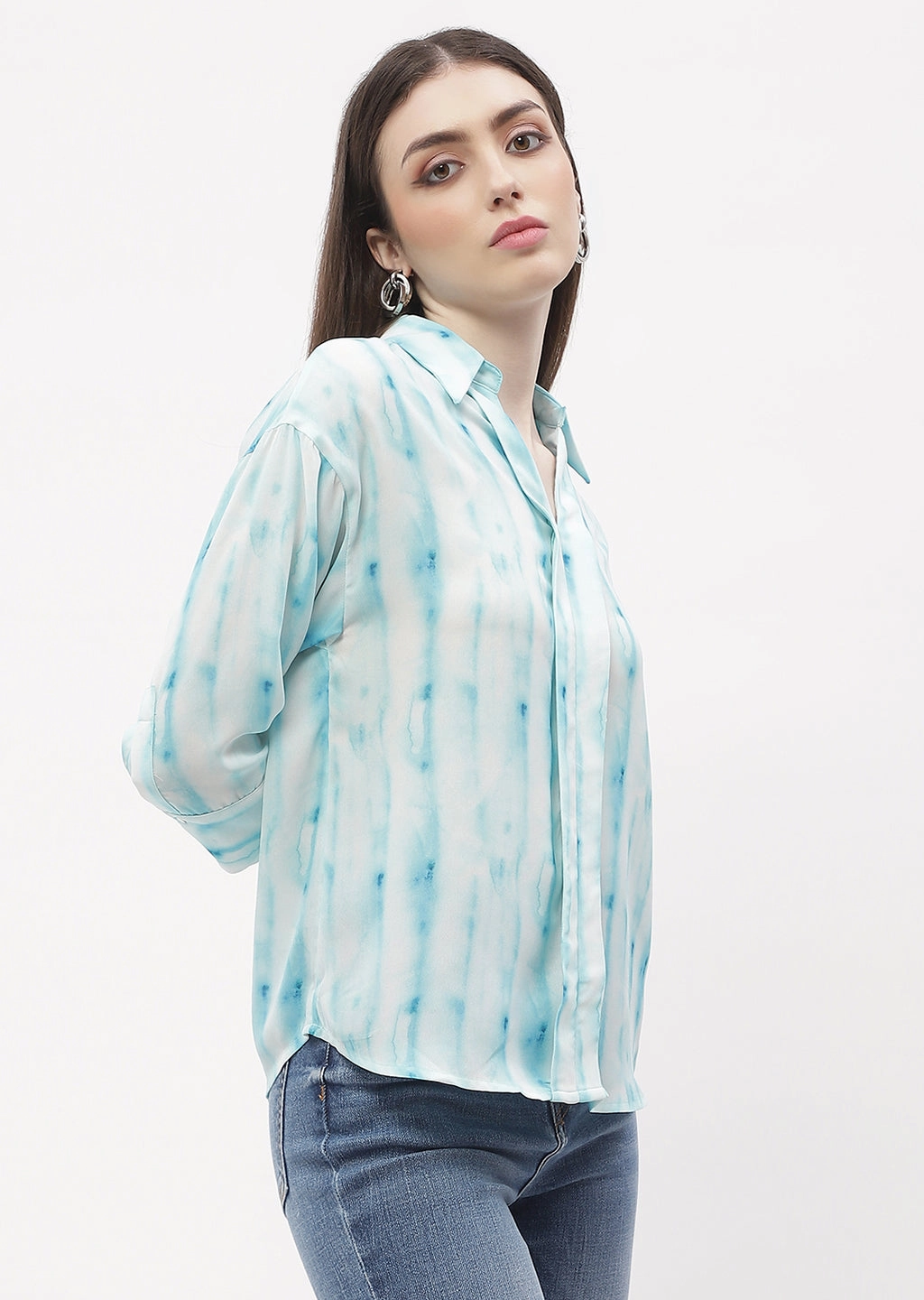 Athletic Look Madame Tie-Dye Aqua Blue Regular Top