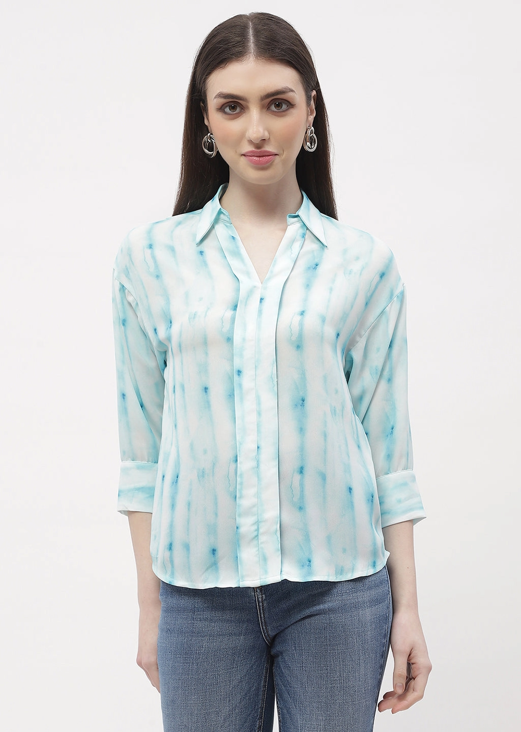 LowImpact Manufacturing MultiPocket Design Madame Tie-Dye Aqua Blue Regular Top