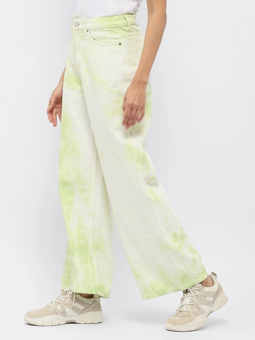Madame Tie-Dye Green Wide Leg Jeans Smooth Texture