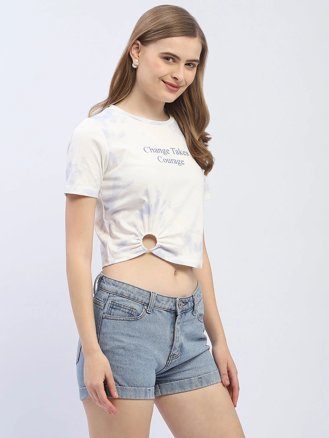 Madame Tie-Dye White Crop T-Shirt Self Fabric Tape Chill Design