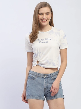 Abstract print Madame Tie-Dye White Crop T-Shirt